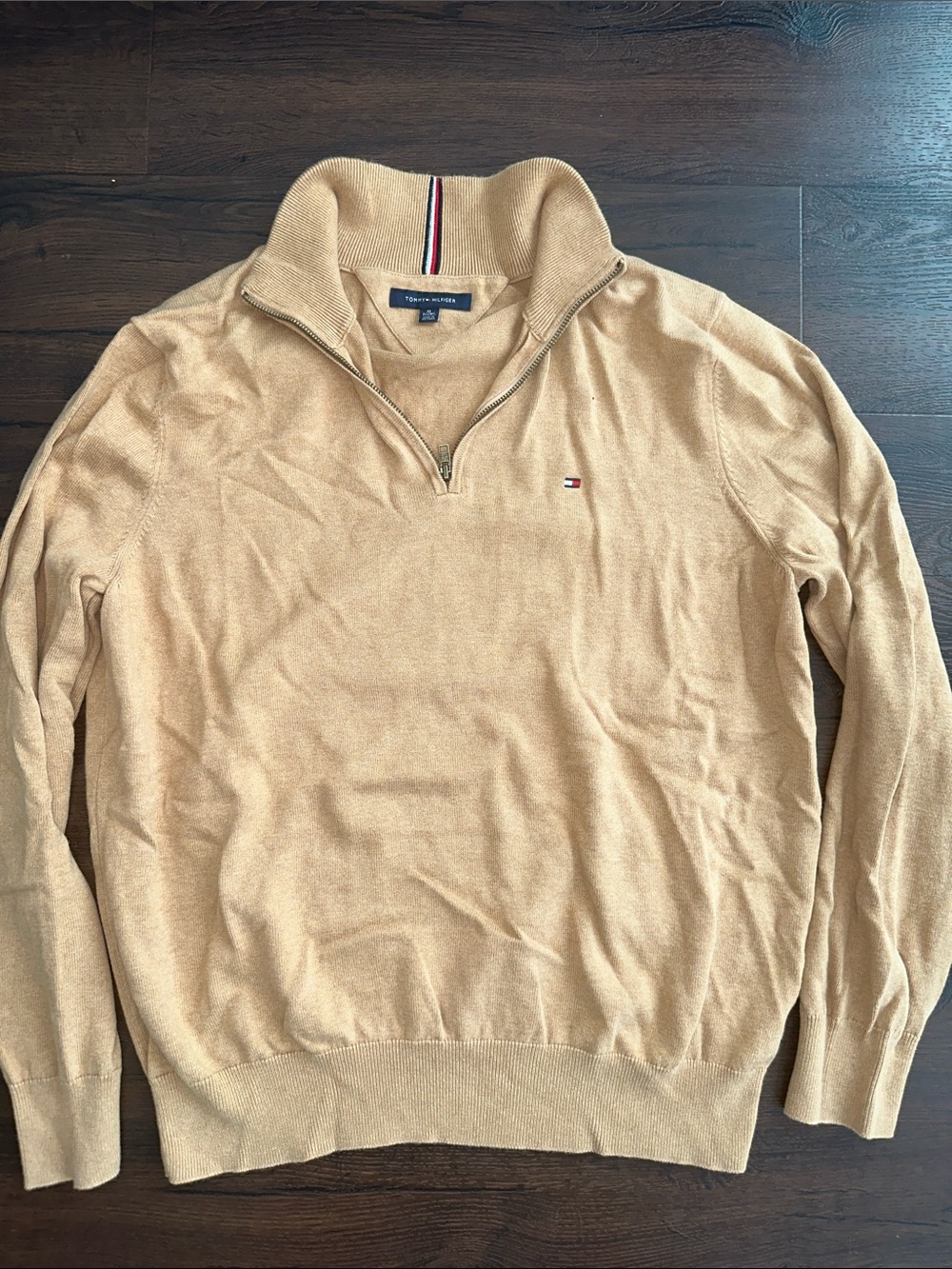Tommy Hilfiger Men’s Camel Zip-Up Quarter XL Sweater